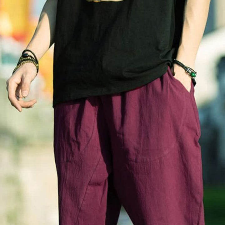 Buddha Stones Summer Plain Pleat Design Drawstring Men's 7-8 Length Pants With Pockets - image 27
