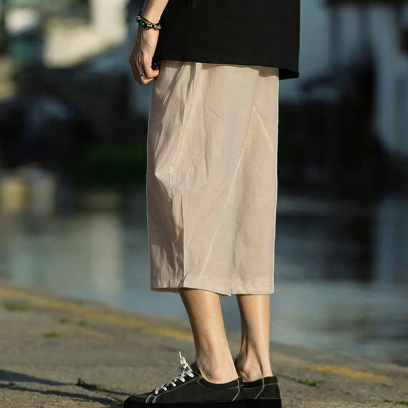 Buddha Stones Summer Plain Pleat Design Drawstring Men's 7-8 Length Pants With Pockets - image 12