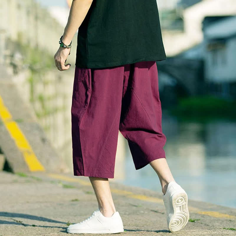Buddha Stones Summer Plain Pleat Design Drawstring Men's 7-8 Length Pants With Pockets - image 26