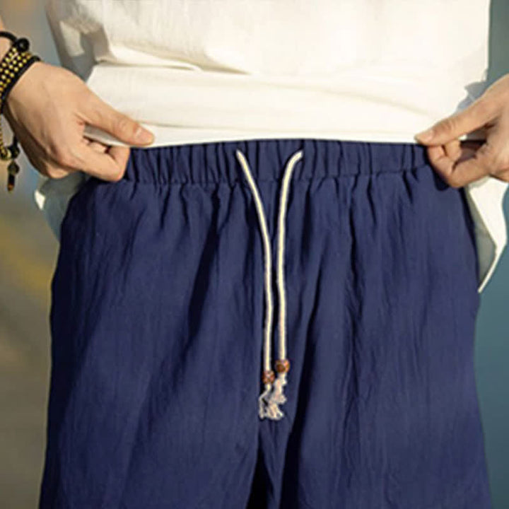 Buddha Stones Summer Plain Pleat Design Drawstring Men's 7-8 Length Pants With Pockets - image 20
