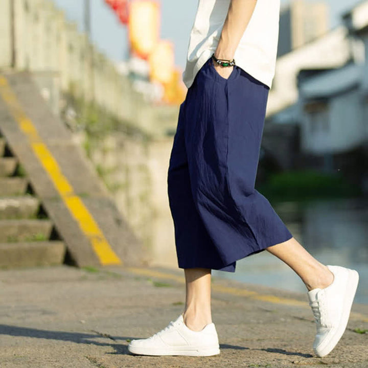 Buddha Stones Summer Plain Pleat Design Drawstring Men's 7-8 Length Pants With Pockets - image 19