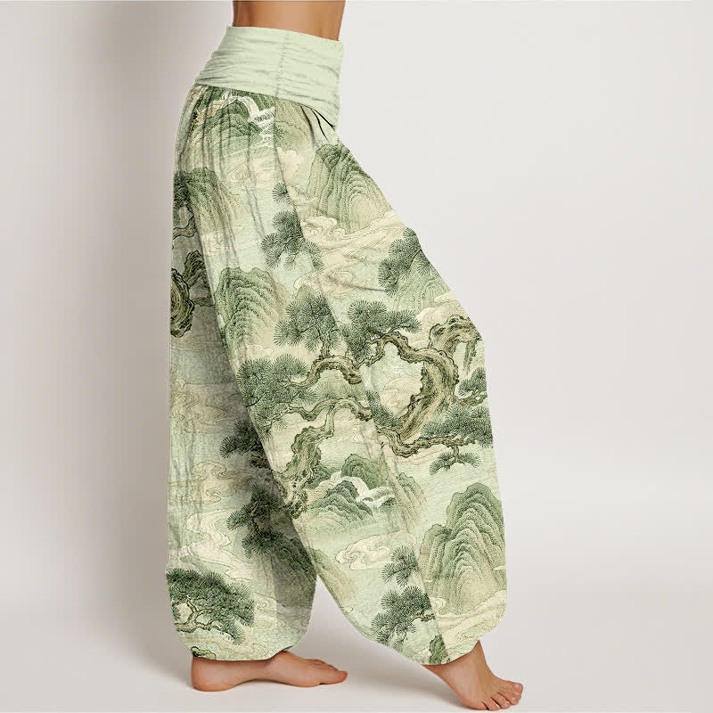 Buddha Stones Cotton Ink Wash Landscape Pattern Women's Elastic Waist Harem Pants - image 6