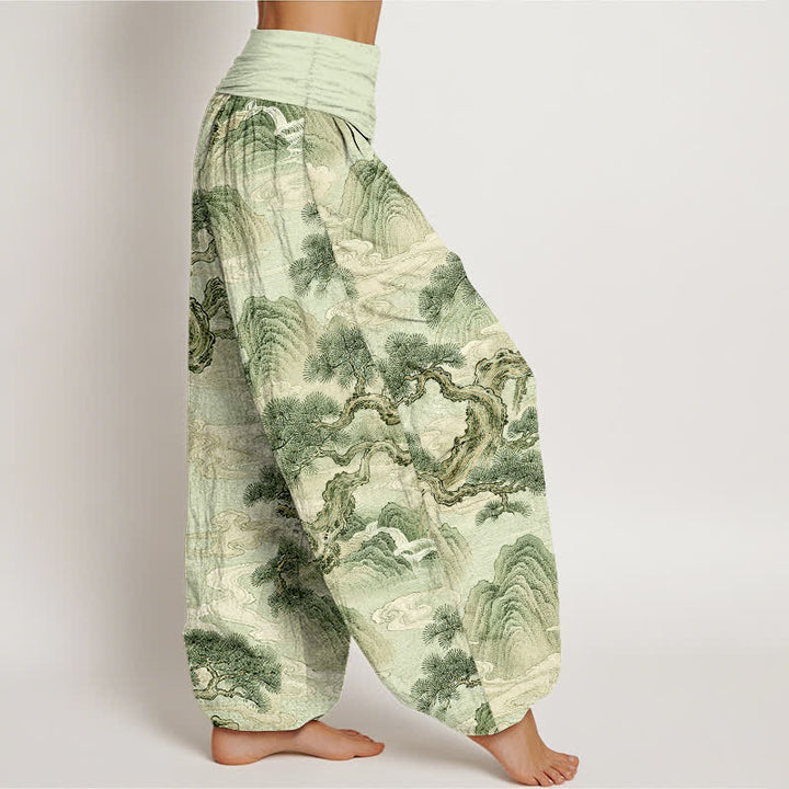 Buddha Stones Cotton Ink Wash Landscape Pattern Women's Elastic Waist Harem Pants - image 6