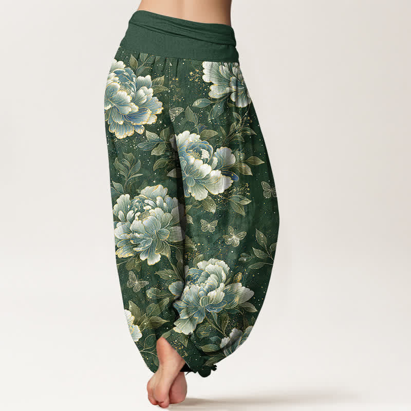 Buddha Stones Cotton Peony Butterfly Pattern Women's Elastic Waist Harem Pants - image 10