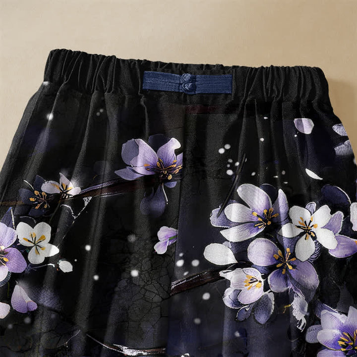 Buddha Stones Pure Cotton Ombre Sakura Blossom Pattern Frog Button Women's Elastic Waist Harem Pants With Pockets - image 2