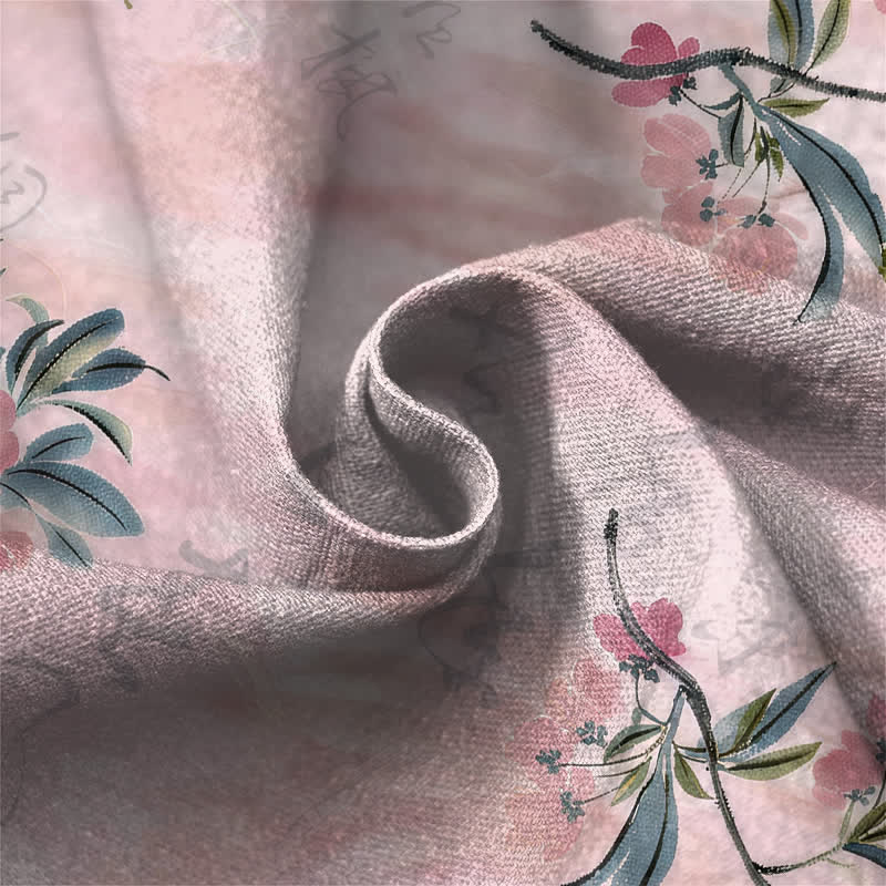 Buddha Stones Pure Cotton Romantic Blossom Leaf Pattern Frog Button Women's Elastic Waist Harem Pants With Pockets - image 4