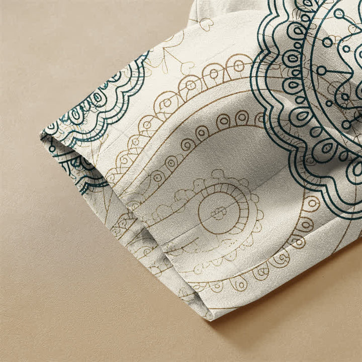 Buddha Stones Pure Cotton Boho Mandala Pattern Frog Button Women's Elastic Waist Harem Pants With Pockets - image 2