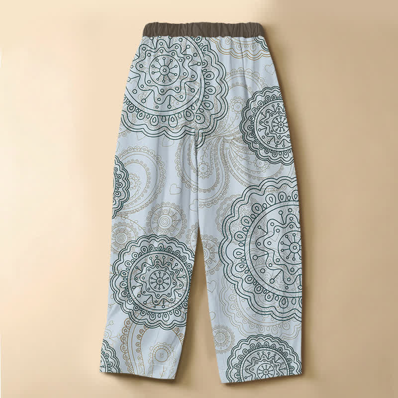 Buddha Stones Pure Cotton Boho Mandala Pattern Frog Button Women's Elastic Waist Harem Pants With Pockets - image 6