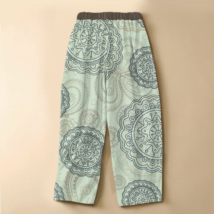 Buddha Stones Pure Cotton Boho Mandala Pattern Frog Button Women's Elastic Waist Harem Pants With Pockets - image 8