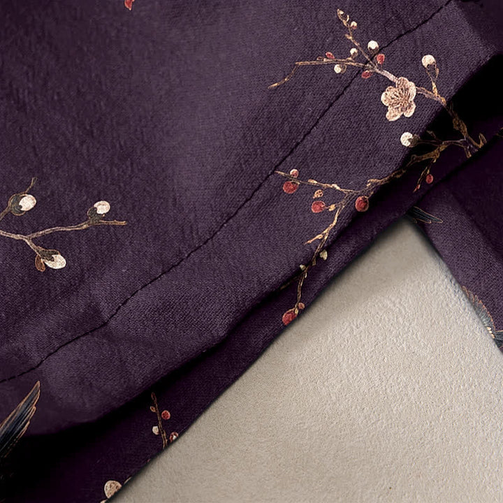 Buddha Stones Pure Cotton Elegant Bird Blossom Pattern Women's Elastic Waist Pants With Pockets - image 2