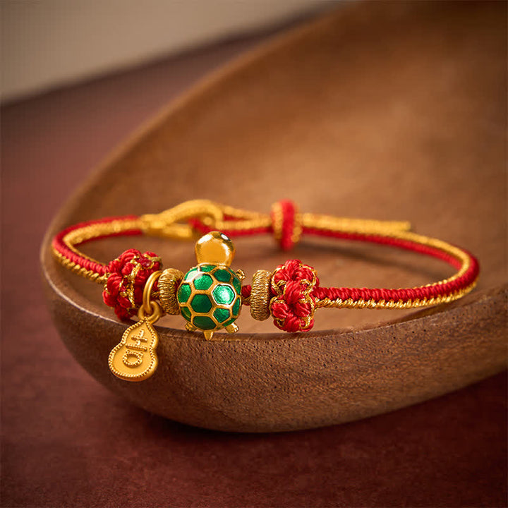 Buddha Stones Green Turtle Copper Gourd Red String Lucky Bracelet - image 1