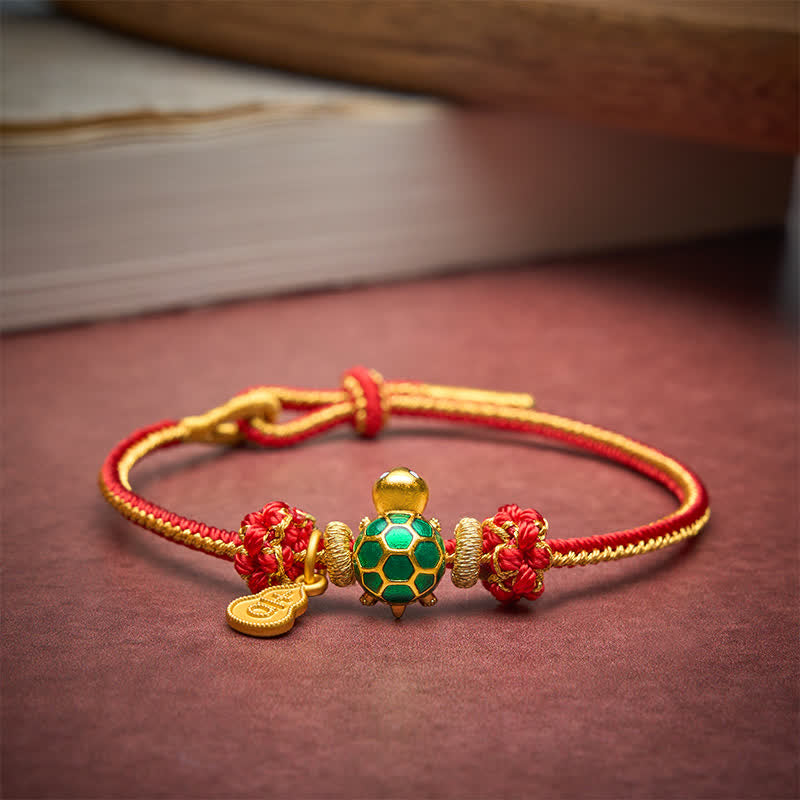 Buddha Stones Green Turtle Copper Gourd Red String Lucky Bracelet - image 3