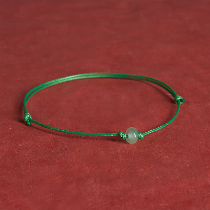 Buddha Stones Minimalist Green Aventurine Protection Braided Red String Bracelet - Wheel Bead (Wrist Circumference: 6.3–7.1 in/16–18 cm) - Green String - image 3