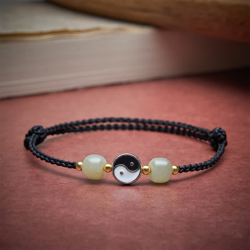 Buddha Stones Alloy Yin Yang Hetian Jade Bead Red String Balance Bracelet - image 14