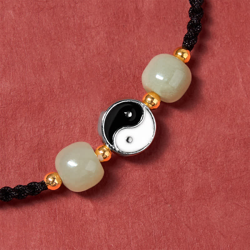 Buddha Stones Alloy Yin Yang Hetian Jade Bead Red String Balance Bracelet - image 16