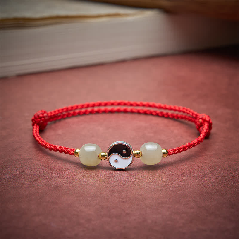 Buddha Stones Alloy Yin Yang Hetian Jade Bead Red String Balance Bracelet - image 3