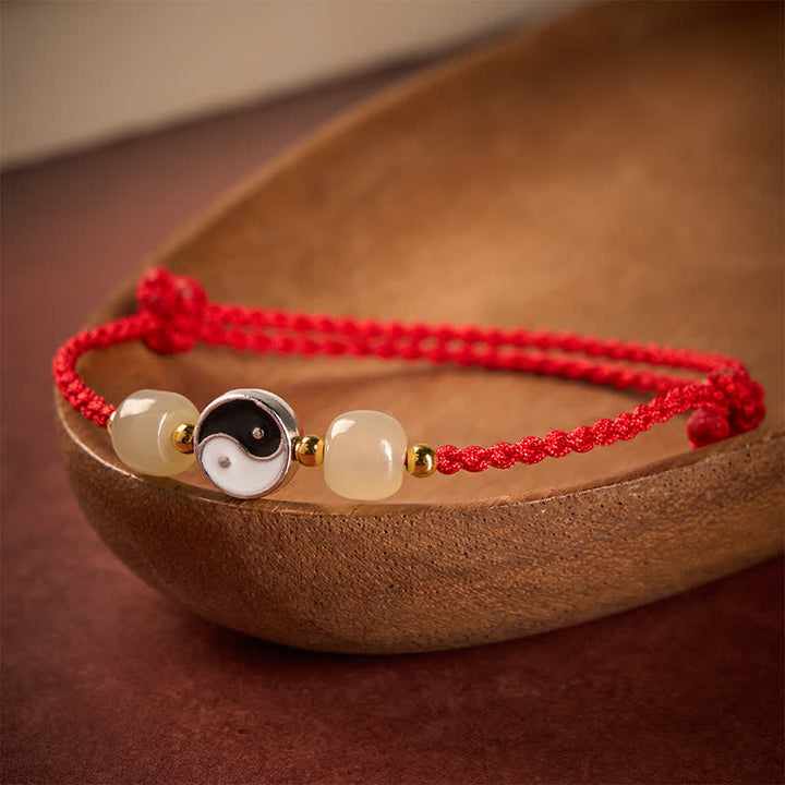 Buddha Stones Alloy Yin Yang Hetian Jade Bead Red String Balance Bracelet - image 3