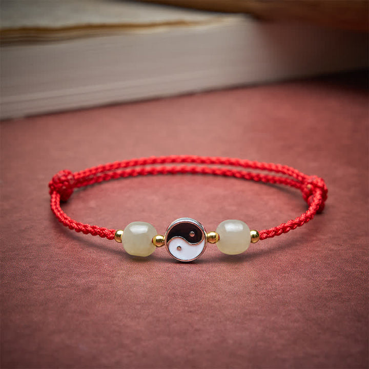 Buddha Stones Alloy Yin Yang Hetian Jade Bead Red String Balance Bracelet - image 3