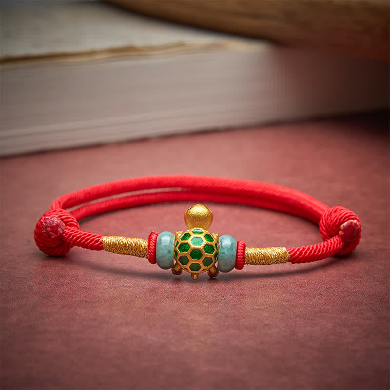 Buddha Stones Copper Turtle Jade Fu Character Luck Red String Bracelet - image 3