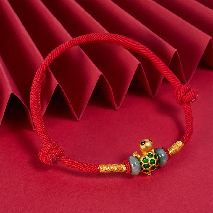 Buddha Stones Copper Turtle Jade Fu Character Luck Red String Bracelet - image 2