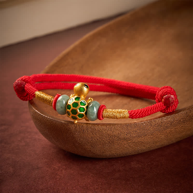 Buddha Stones Copper Turtle Jade Fu Character Luck Red String Bracelet - image 1