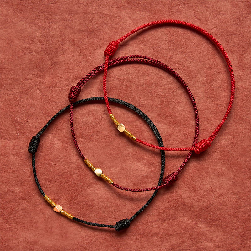 Buddha Stones 925 Sterling Silver Golden Bead Protection Braided Rope Bracelet - image 12
