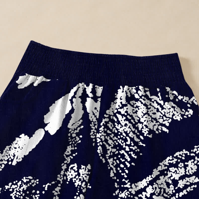 Buddha Stones Cotton White Lotus Floral Pattern Pleated Elastic Waist Women's Harem Pants With Pockets - image 4