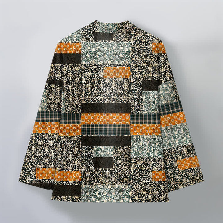 Buddha Stones Cotton Patchwork Geometric Block Pattern Open Front Men's Kimono - image 8