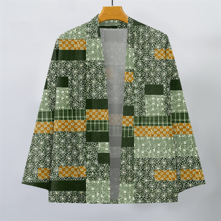 Buddha Stones Cotton Patchwork Geometric Block Pattern Open Front Men's Kimono - image 10