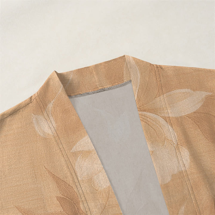 Buddha Stones Cotton Subtle Floral Leaf Pattern Open Front Men's Kimono - image 3