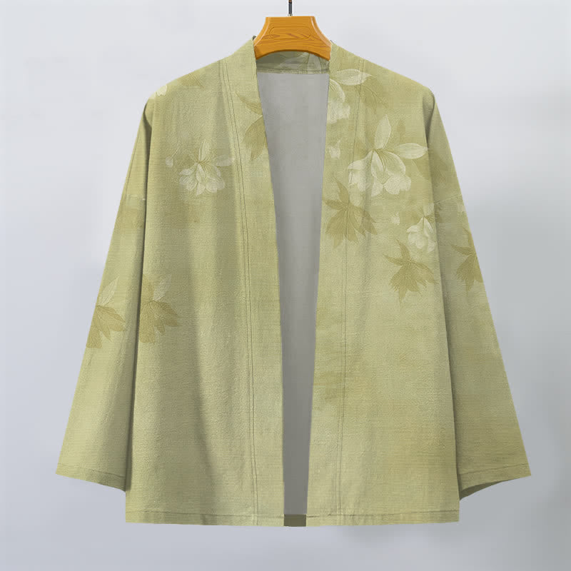 Buddha Stones Cotton Subtle Floral Leaf Pattern Open Front Men's Kimono - image 10