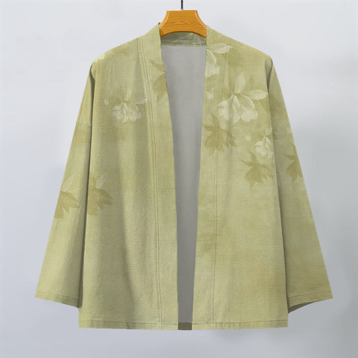 Buddha Stones Cotton Subtle Floral Leaf Pattern Open Front Men's Kimono - image 10