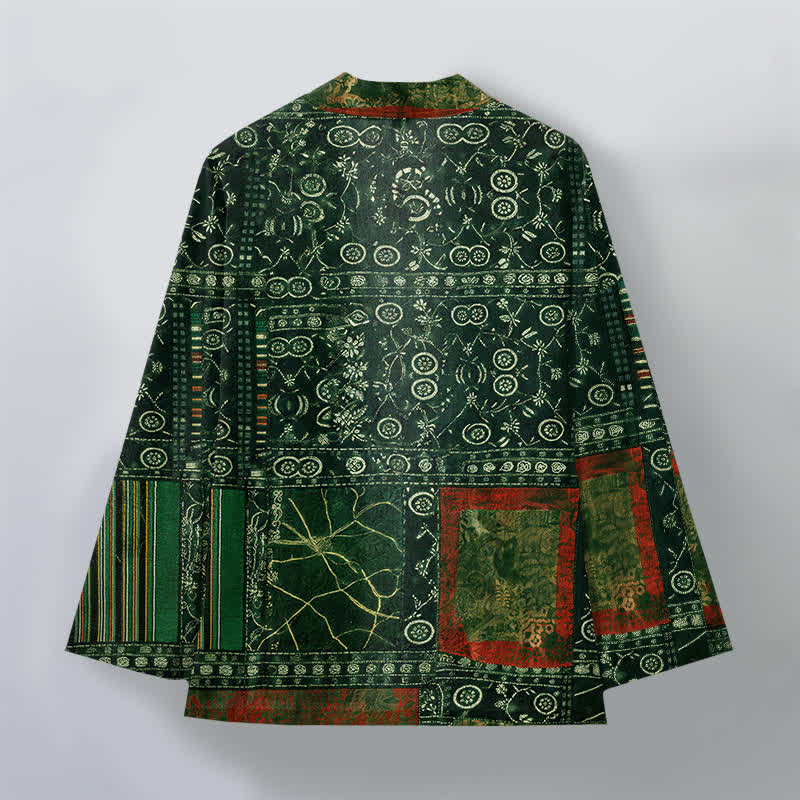 Buddha Stones Cotton Tribal Geometric Patchwork Pattern Open Front Men's Kimono - image 8