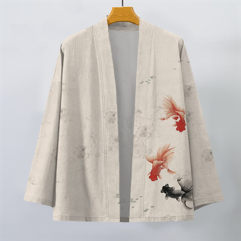 Buddha Stones Cotton Koi Fish Flowing Waves Pattern Open Front Men's Kimono - image 1