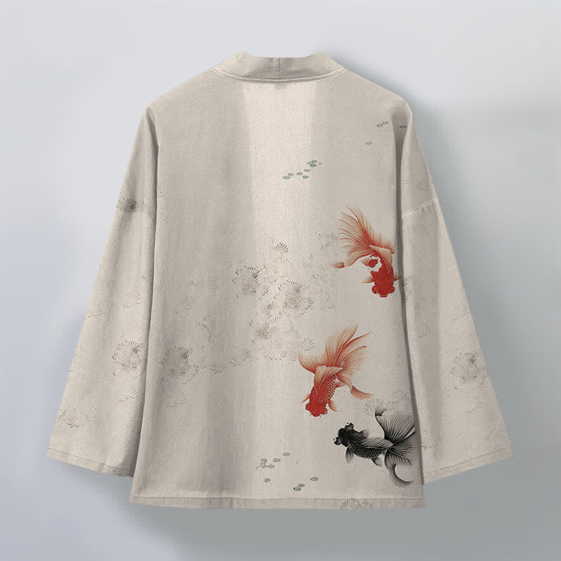 Buddha Stones Cotton Koi Fish Flowing Waves Pattern Open Front Men's Kimono - image 2