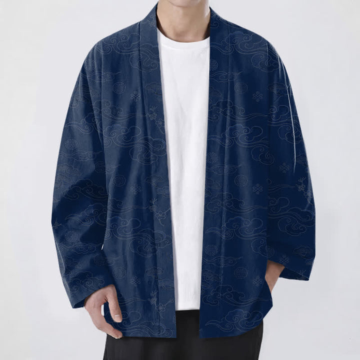 Buddha Stones Cotton Auspicious Clouds Pattern Open Front Men's Kimono - Navy - US/UK/AU48，EU58 (4XL) - image 0