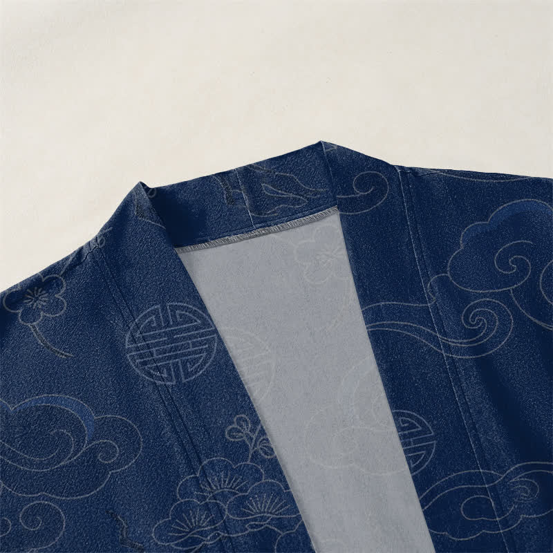 Buddha Stones Cotton Auspicious Clouds Pattern Open Front Men's Kimono - image 3