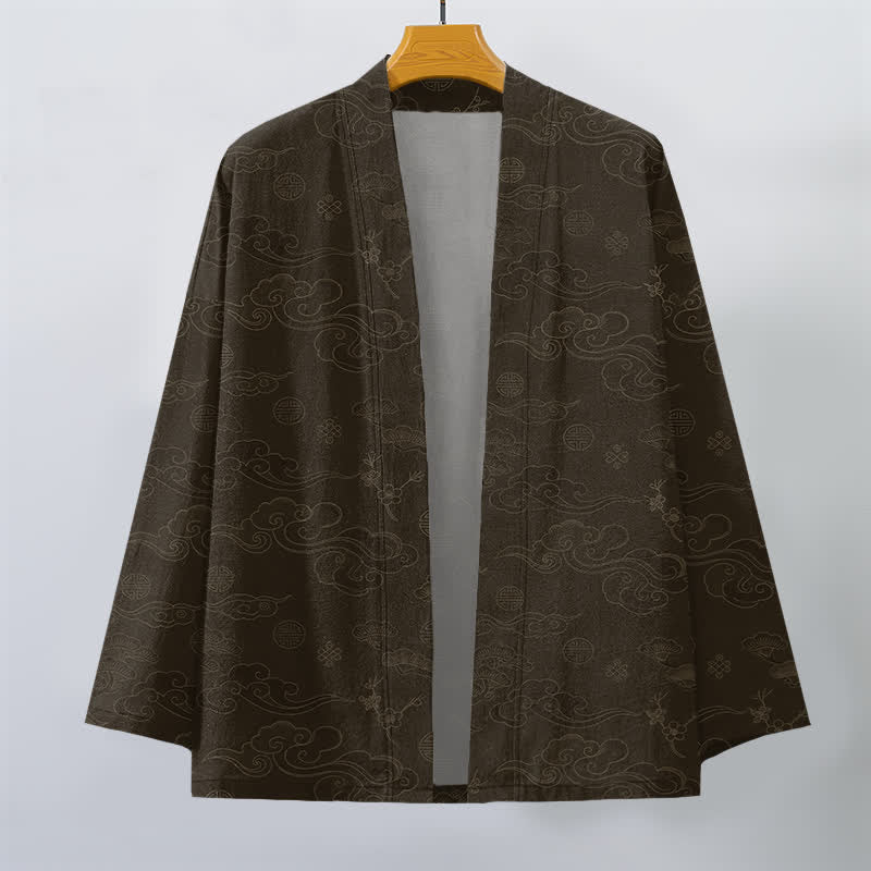Buddha Stones Cotton Auspicious Clouds Pattern Open Front Men's Kimono - image 7