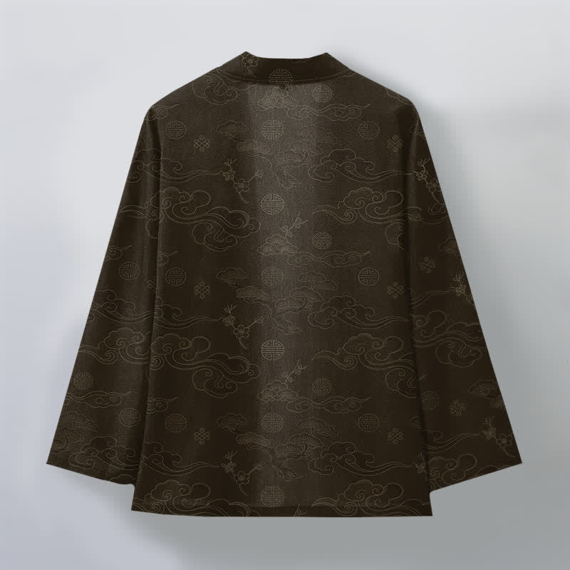 Buddha Stones Cotton Auspicious Clouds Pattern Open Front Men's Kimono - image 8