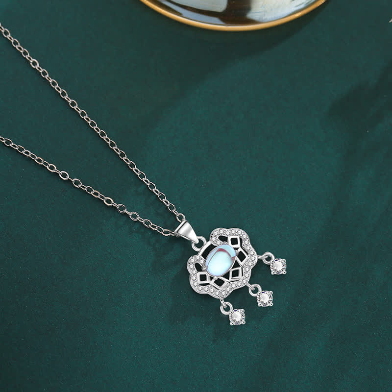 Buddha Stones Moonstone Peace Lock Chinese Lock Charm New Beginnings Necklace - image 1