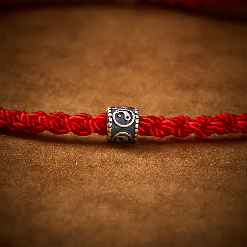 Buddha Stones Black Red String 925 Sterling Silver Yin Yang Protection Bracelet Anklet - image 5