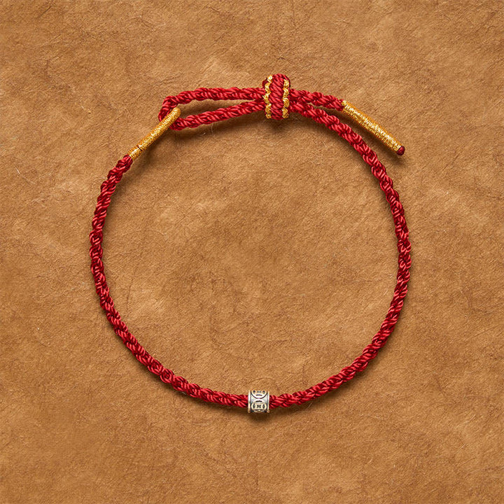 Buddha Stones Black Red String 925 Sterling Silver Chinese Coin Protection Minimalist Bracelet - image 1