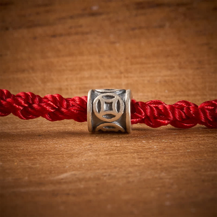 Buddha Stones Black Red String 925 Sterling Silver Chinese Coin Protection Minimalist Bracelet - image 5