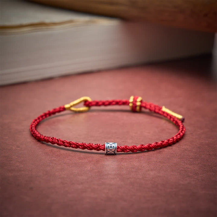 Buddha Stones Black Red String 925 Sterling Silver Chinese Coin Protection Minimalist Bracelet - image 2