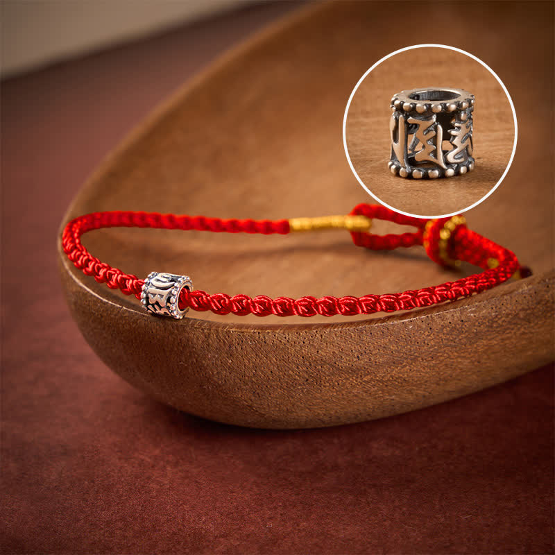 Buddha Stones Black Red String 925 Sterling Silver Om Mani Padme Hum Protection Minimalist Bracelet - Red String - 5.5–6.3 in (14–16 cm) - image 0