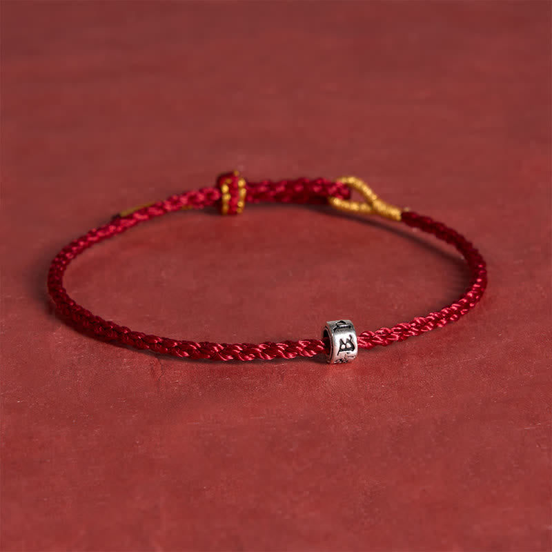 Buddha Stones Black Red String 925 Sterling Silver Om Mani Padme Hum Luck Minimalist Bracelet - image 3