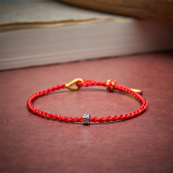 Buddha Stones Black Red String 925 Sterling Silver Om Mani Padme Hum Wheel Bead Luck Bracelet - image 2