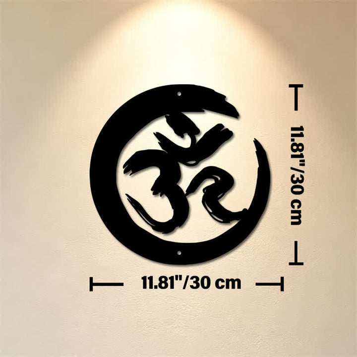 Buddha Stones Black OM Circle Mindfulness Iron Metal Meaningful Symbols Wall Art - Approx. 30cm x 30cm x 0.1cm / 11.81in x 11.81in x 0.04in - image 4