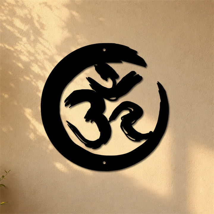 Buddha Stones Black OM Circle Mindfulness Iron Metal Meaningful Symbols Wall Art - image 7