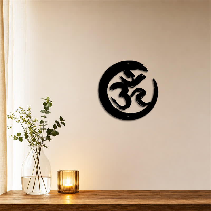 Buddha Stones Black OM Circle Mindfulness Iron Metal Meaningful Symbols Wall Art - image 3